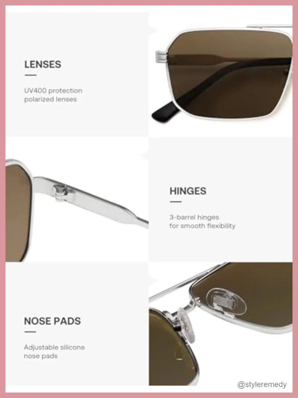 Retro Polarized Square Sunglasses Double Bridge UV Protection Metal Frame